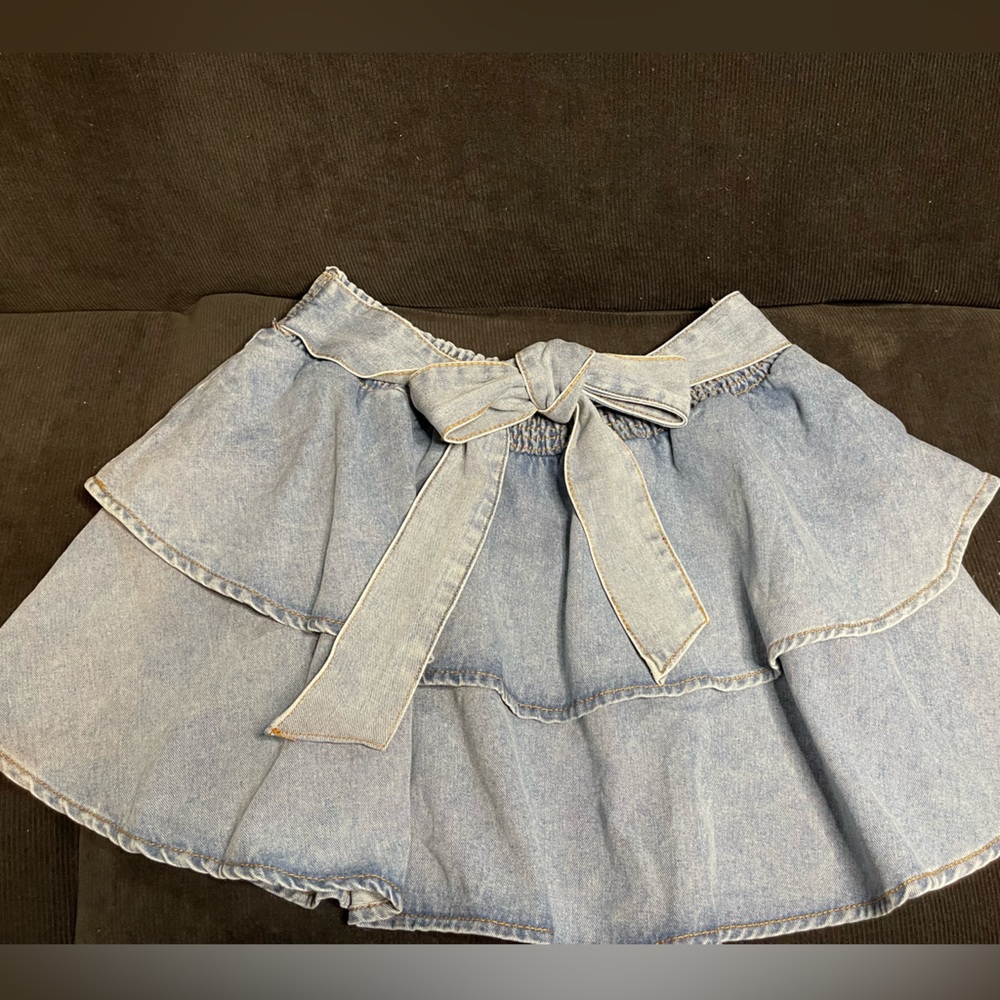 Denim Skirt with Bow Detail